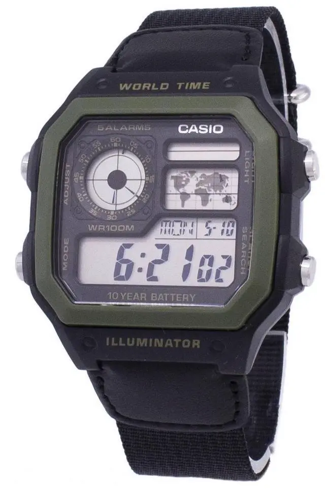Alt view image 8 of 11 - Men's Casio Digital Square Black And Green Watch AE1200WHB-1BV AE-1200WHB-1B
