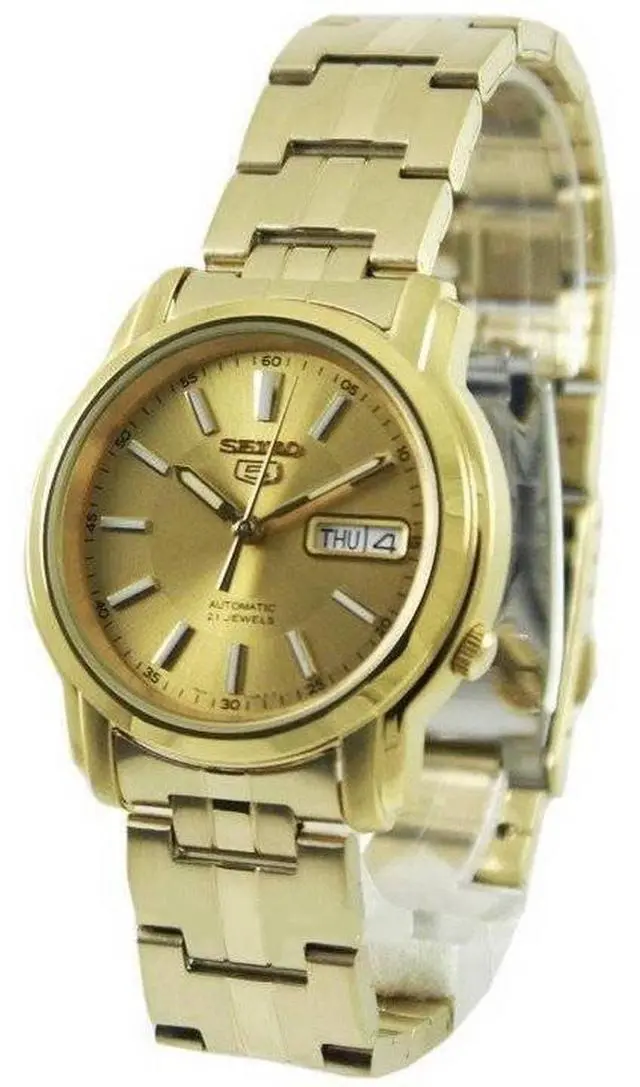 Alt view image 5 of 10 - Seiko 5 SNKL86 Men's Gold Tone Stainless Steel Gold Dial Automatic Watch
