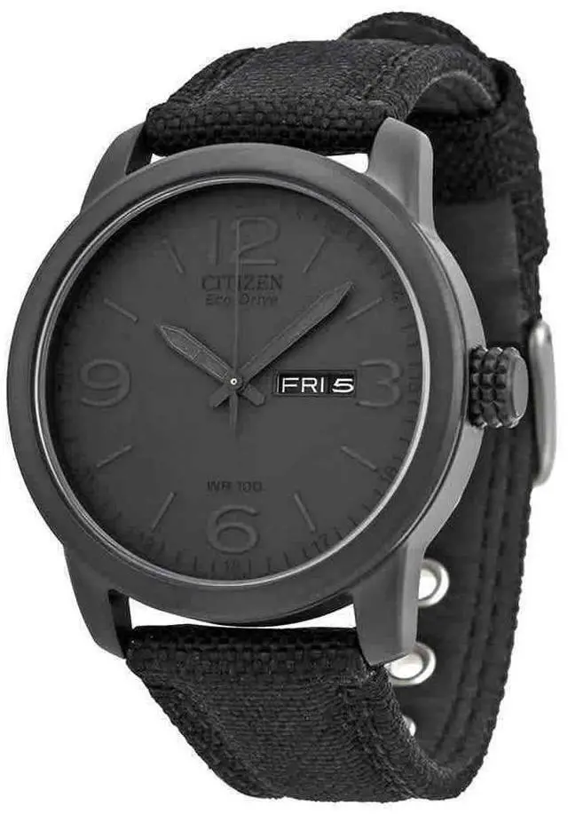 Alt view image 9 of 14 - Citizen Eco-Drive Mens Day/Date Black Anodized Canvas Strap Watch BM8475-00F