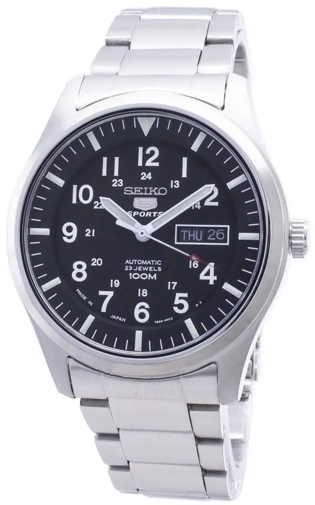 Alt view image 7 of 13 - SEIKO 5 SNZG13 SNZG13J1 Army Automatic Black Dial Stainless Steel Men's Watch