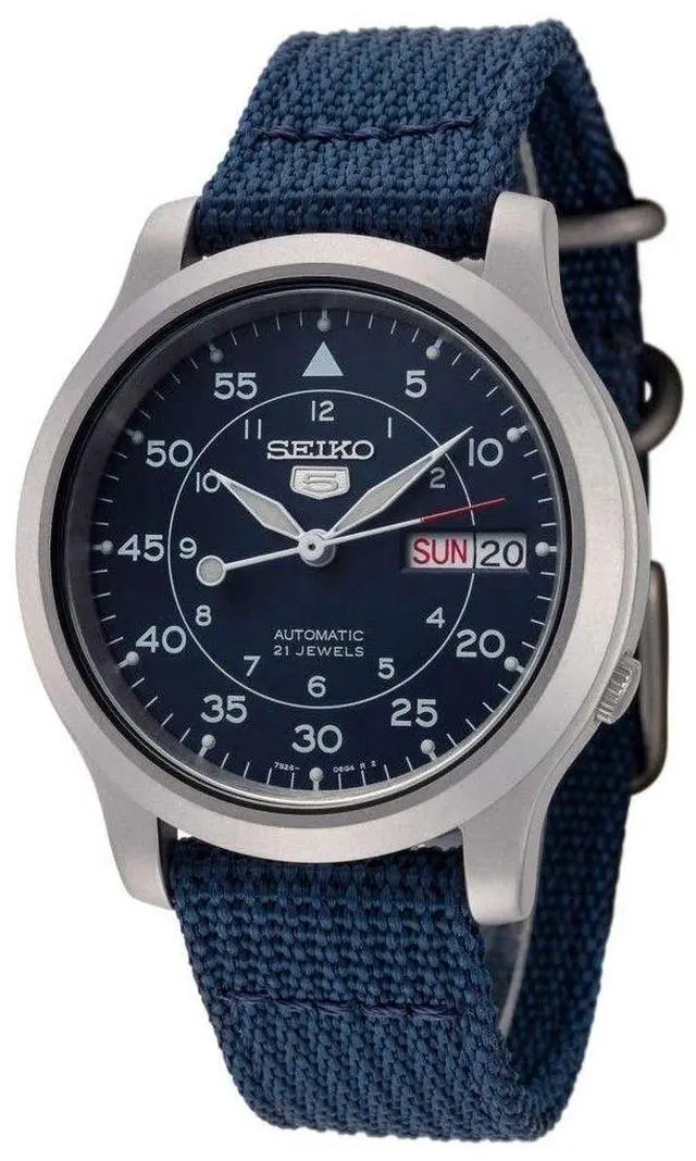 Alt view image 3 of 8 - seiko men's snk807 seiko 5 automatic stainless steel watch with blue canvas band