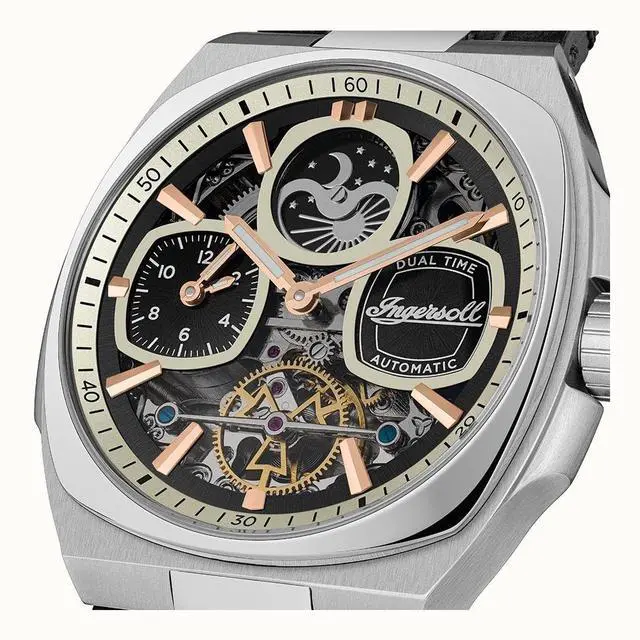 Alt view image 2 of 6 - Ingersoll The Spirit Moon Phase Leather Strap Skeleton Dial I15801 Mens Watch