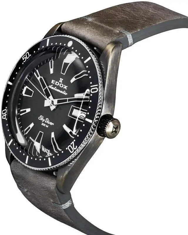 Alt view image 3 of 5 - Edox Skydiver Limited Edition Leather Strap Automatic 801263VINGDN Mens Watch