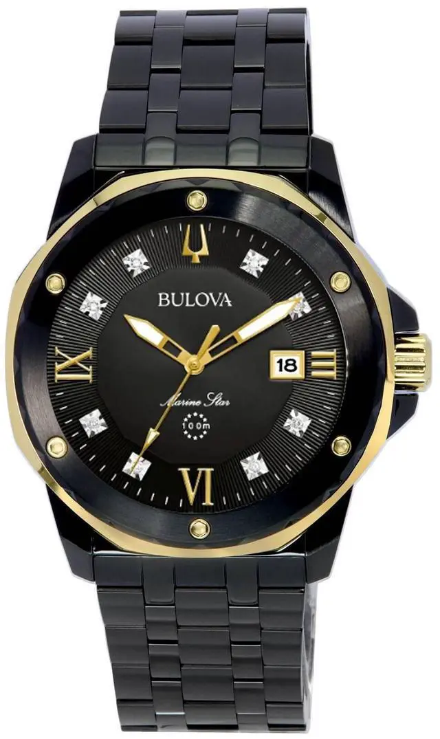 Alt view image 5 of 7 - Bulova Marine Star Diamond Accents Black Dial Date Quartz 98D176 100M Mens Watch