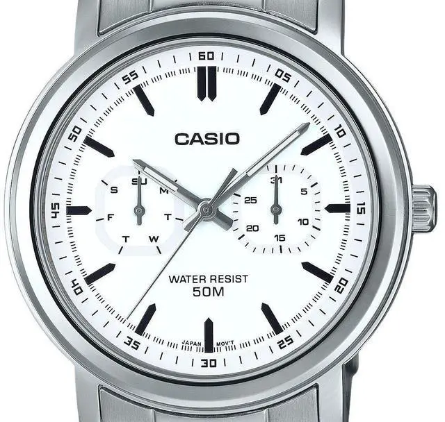 Alt view image 2 of 3 - Casio MTP-E335D-7EV Stainless Steel White Dial Day/Date Quartz Analog Mens Watch