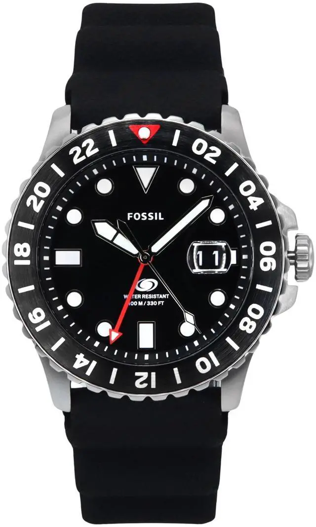 Main image of Fossil Blue GMT Silicone Strap Analog Black Dial Quartz FS6036 100M Mens Watch