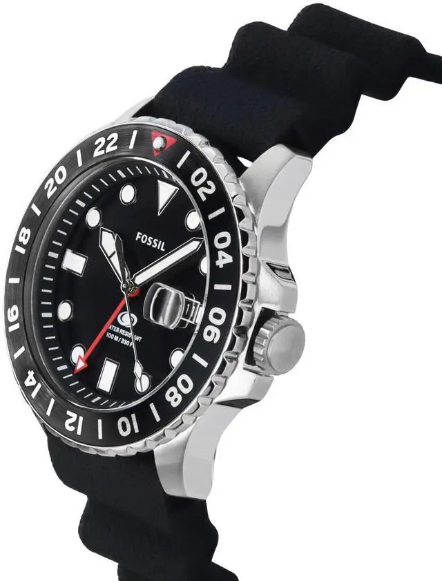 Alt view image 3 of 4 - Fossil Blue GMT Silicone Strap Analog Black Dial Quartz FS6036 100M Mens Watch