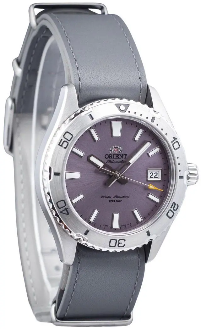 Alt view image 2 of 7 - Orient Sports Leather Strap Lilac Dial Automatic Diver RA-AC0Q07V10B Mens Watch