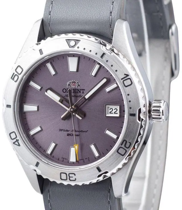 Alt view image 3 of 7 - Orient Sports Leather Strap Lilac Dial Automatic Diver RA-AC0Q07V10B Mens Watch