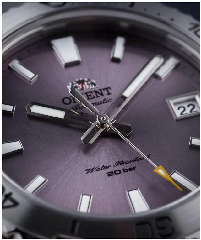 Alt view image 4 of 7 - Orient Sports Leather Strap Lilac Dial Automatic Diver RA-AC0Q07V10B Mens Watch