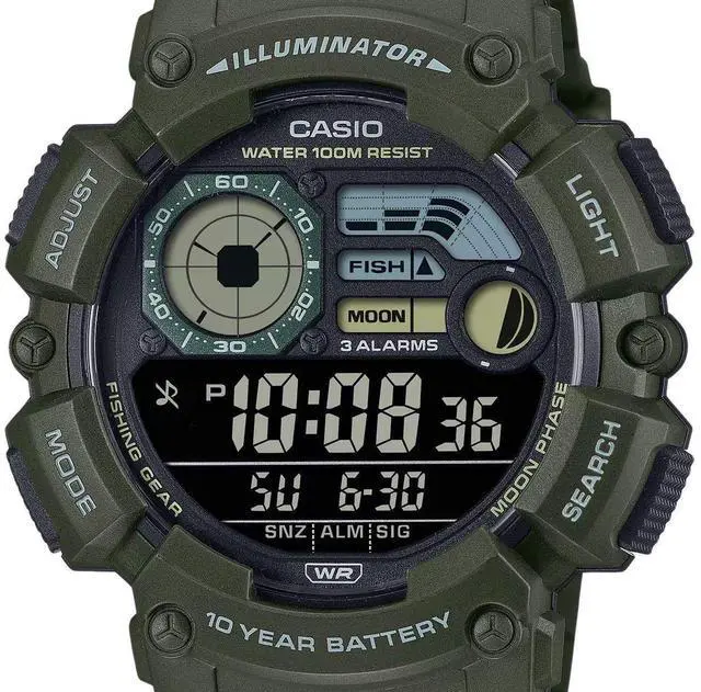 Alt view image 2 of 3 - Casio Illuminator Digital Alarm Fishing Mode Moon Data WS-1500H-3BV Mens Watch