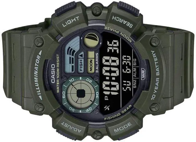 Alt view image 3 of 3 - Casio Illuminator Digital Alarm Fishing Mode Moon Data WS-1500H-3BV Mens Watch