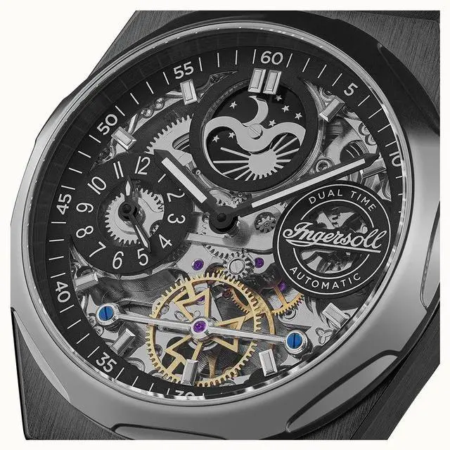 Alt view image 2 of 6 - Ingersoll The Broadway Moonphase Dual Time Skeleton Dial I12908 50M Mens Watch