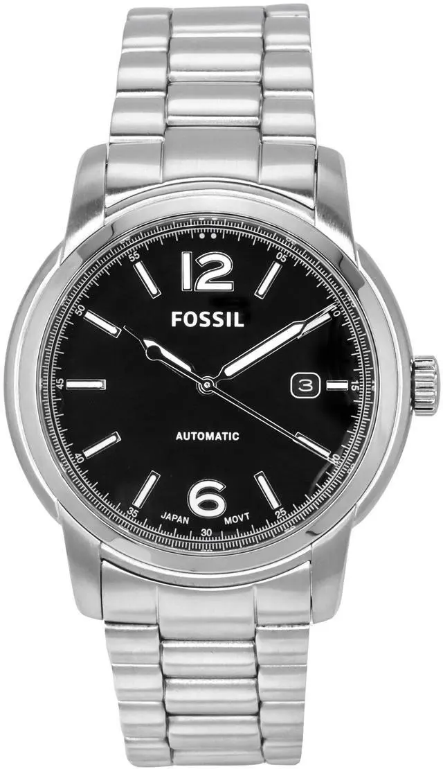 Main image of Fossil Heritage Stainless Steel Black Dial Date Automatic ME3223 Unisex Watch