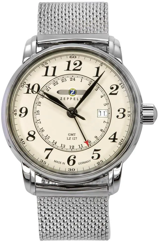 Main image of Zeppelin LZ127 Graf GMT Stainless Steel Beige Dial Quartz 7642M5 50M Mens Watch