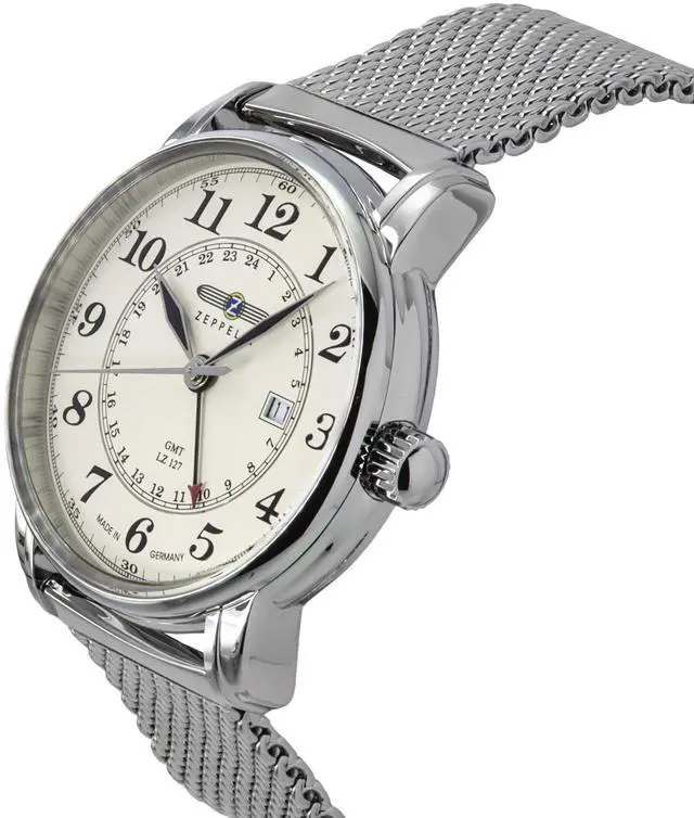 Alt view image 2 of 3 - Zeppelin LZ127 Graf GMT Stainless Steel Beige Dial Quartz 7642M5 50M Mens Watch