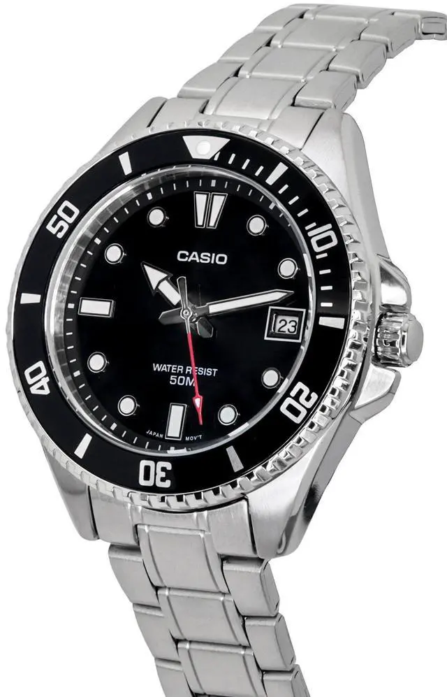 Alt view image 3 of 4 - Casio Analog Stainless Steel Black Dial Quartz Date MDV-10D-1A1 50M Mens Watch