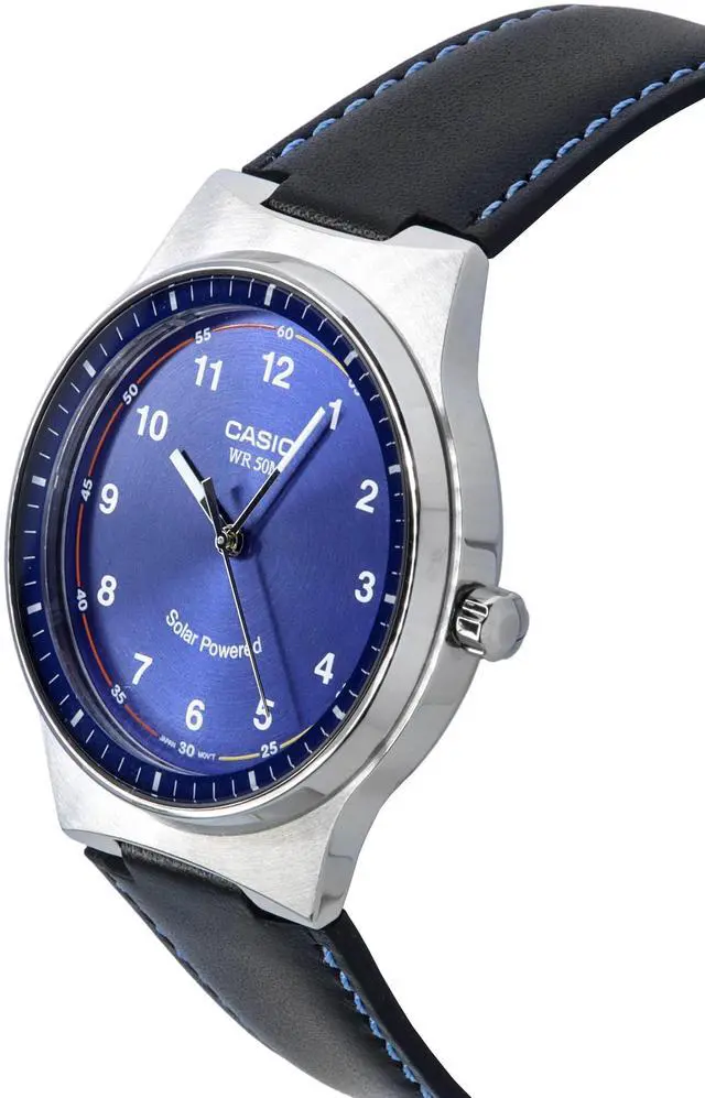 Alt view image 2 of 3 - Casio Solar Powered Blue Dial Black Leather Strap MTP-RS105L-2B 50M Mens Watch
