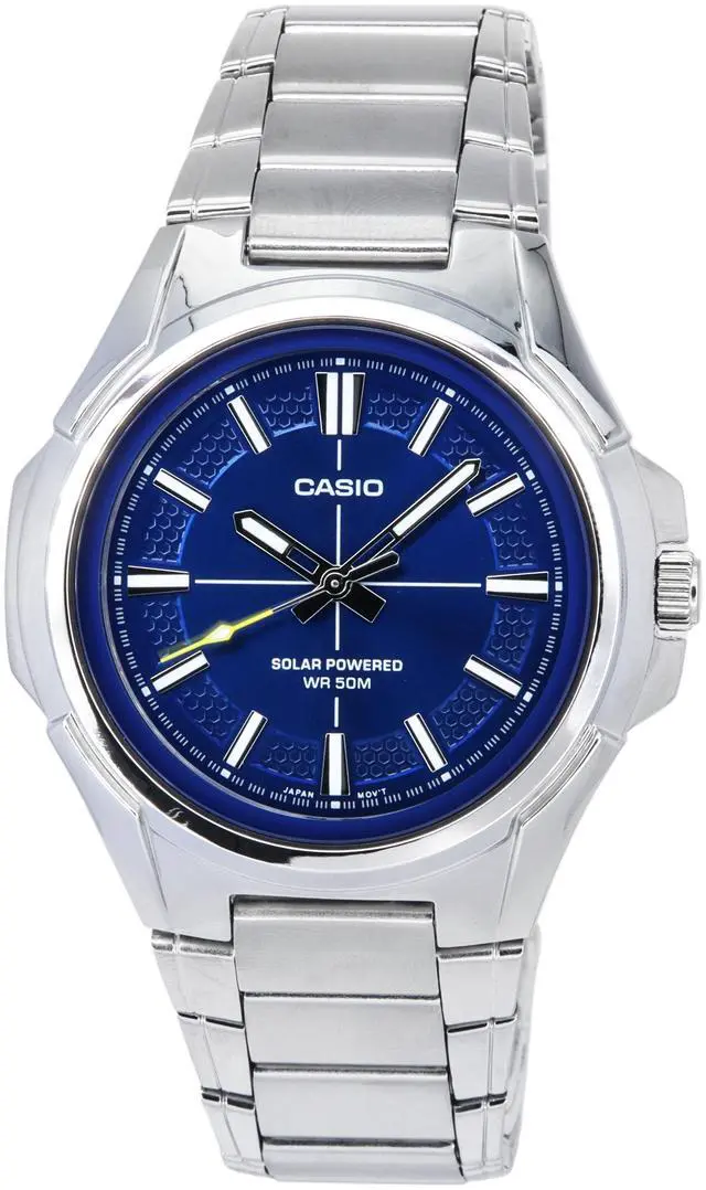 Main image of Casio Analog Stainless Steel Blue Dial Solar Mov't MTP-RS100D-2A 50M Mens Watch