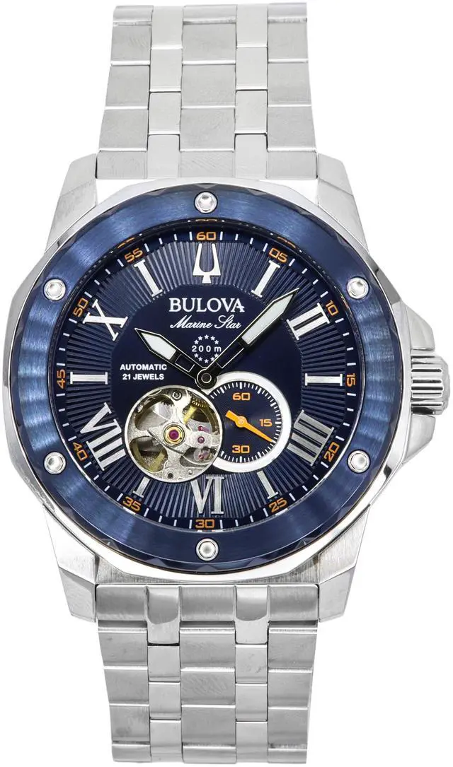 Main image of Bulova Marine Star Open Heart Blue Dial Automatic 21 Jewels 98A302 Mens Watch
