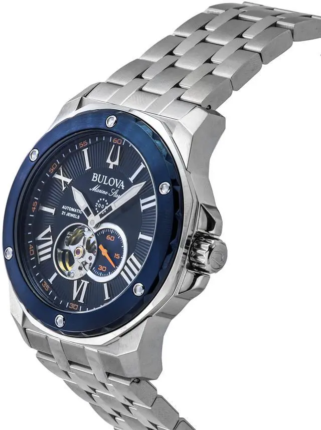 Alt view image 3 of 4 - Bulova Marine Star Open Heart Blue Dial Automatic 21 Jewels 98A302 Mens Watch