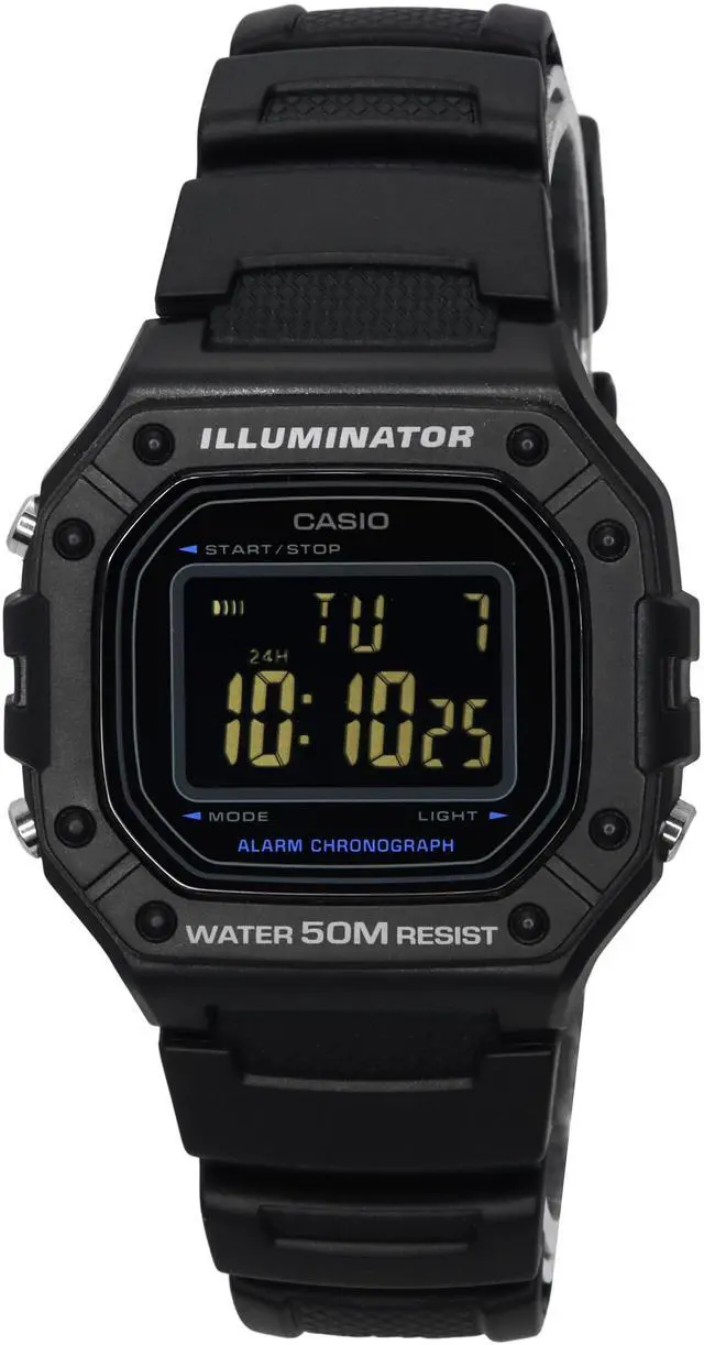 Main image of Casio Illuminator Alarm Backlight Calendar Black Quartz W-218H-1B 50M Mens Watch