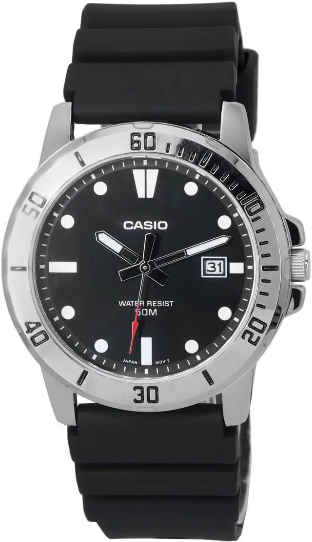 Main image of Casio Black Resin Strap Black Dial Luminous Hands Quartz MTP-VD01-1E Mens Watch