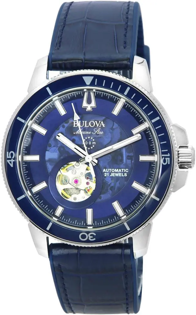 Main image of Bulova Marine Star Diamond Accents Black Dial Date Quartz 98D176 100M Mens Watch