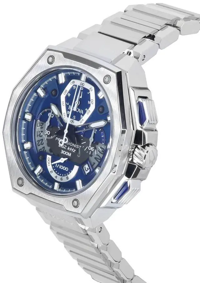 Alt view image 7 of 7 - Bulova Precisionist Chronograph Blue Dial Quartz Diver 96B349 300M Mens Watch