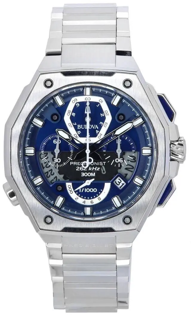 Alt view image 5 of 7 - Bulova Precisionist Chronograph Blue Dial Quartz Diver 96B349 300M Mens Watch