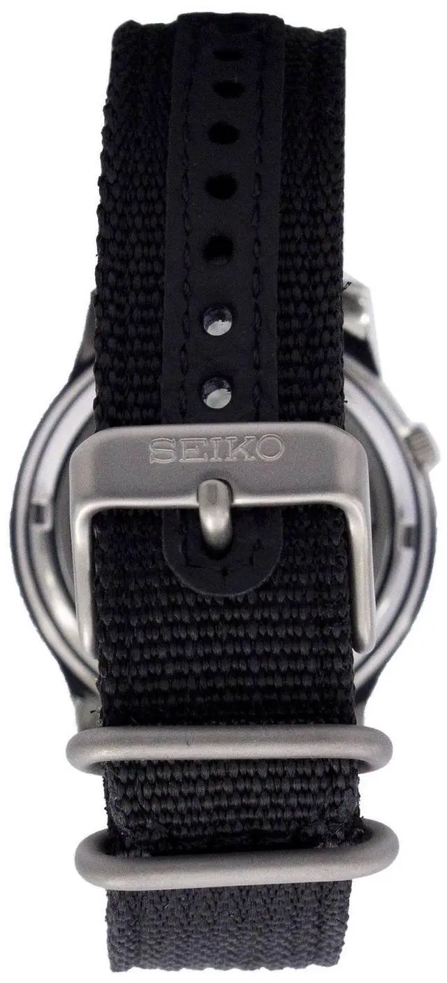 Alt view image 13 of 16 - Seiko 5 Black Dial Black Canvas Strap Automatic Mens Watch SNK809K2