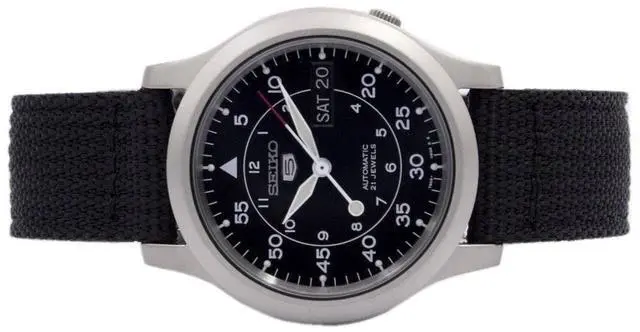 Alt view image 14 of 16 - Seiko 5 Black Dial Black Canvas Strap Automatic Mens Watch SNK809K2