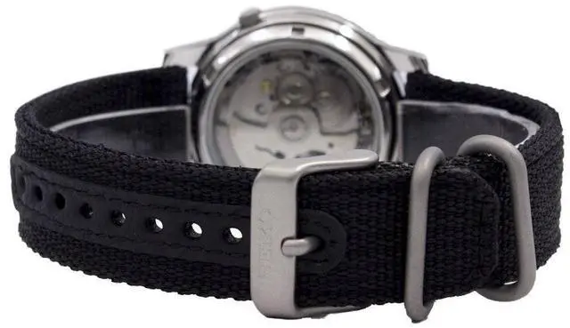 Alt view image 15 of 16 - Seiko 5 Black Dial Black Canvas Strap Automatic Mens Watch SNK809K2