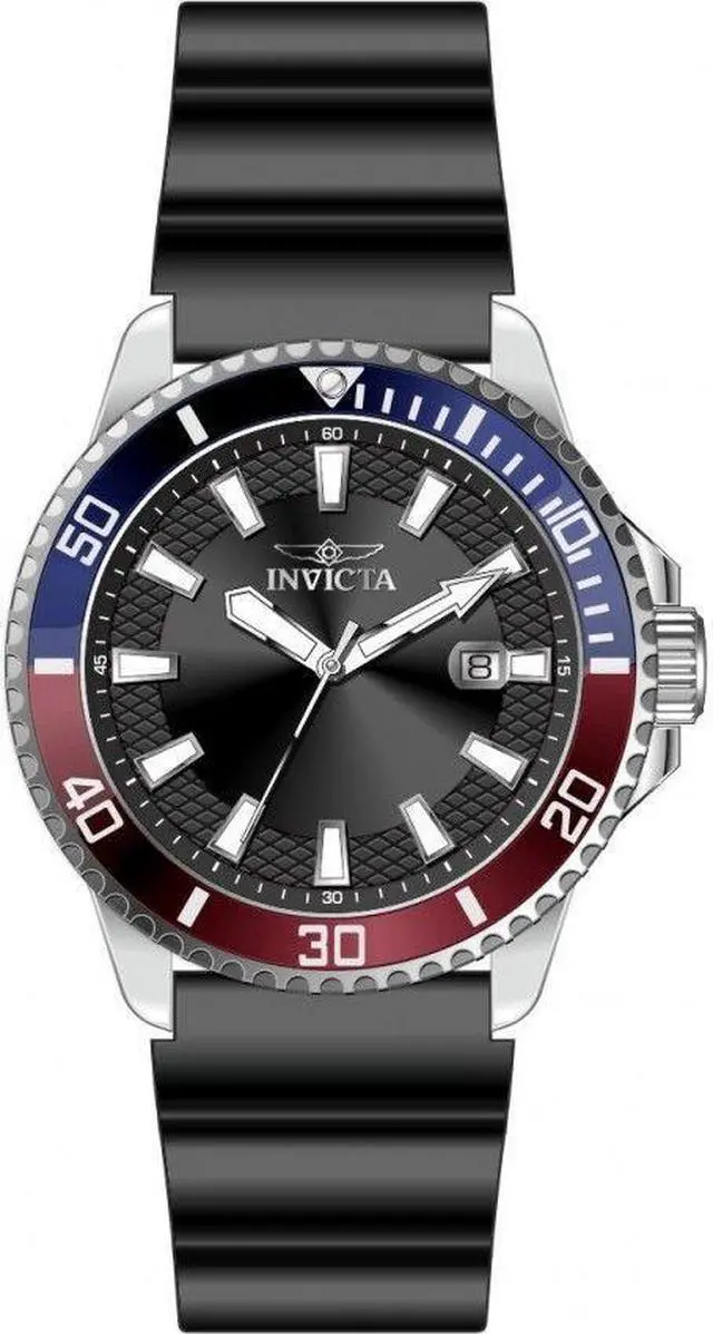 Alt view image 2 of 3 - Invicta Pro Diver Silicone Strap Black Dial Magnifier On Date 46131 Mens Watch