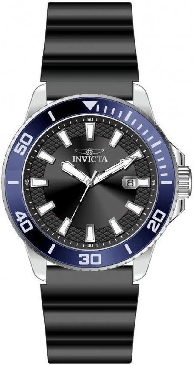 Alt view image 2 of 3 - Invicta Pro Diver Silicone Strap Black Dial Magnifier On Date 46089 Mens Watch