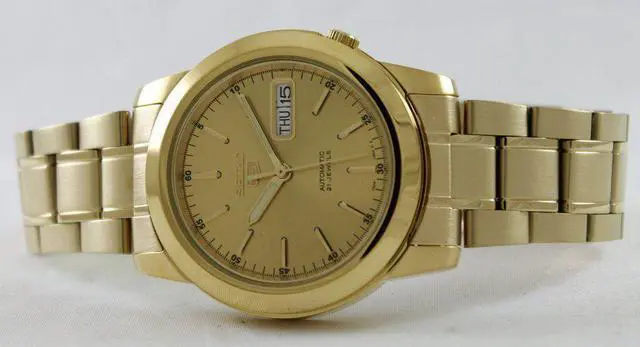 Alt view image 5 of 5 - Seiko 5 21 Jewels Gold Tone Luminous Hands Markers SNKE56K1 Automatic Mens Watch