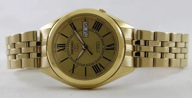 Alt view image 5 of 7 - Seiko 5 Automatic 21 Jewels Gold Tone Dial Roman Numerals SNKL38K1 Mens Watch