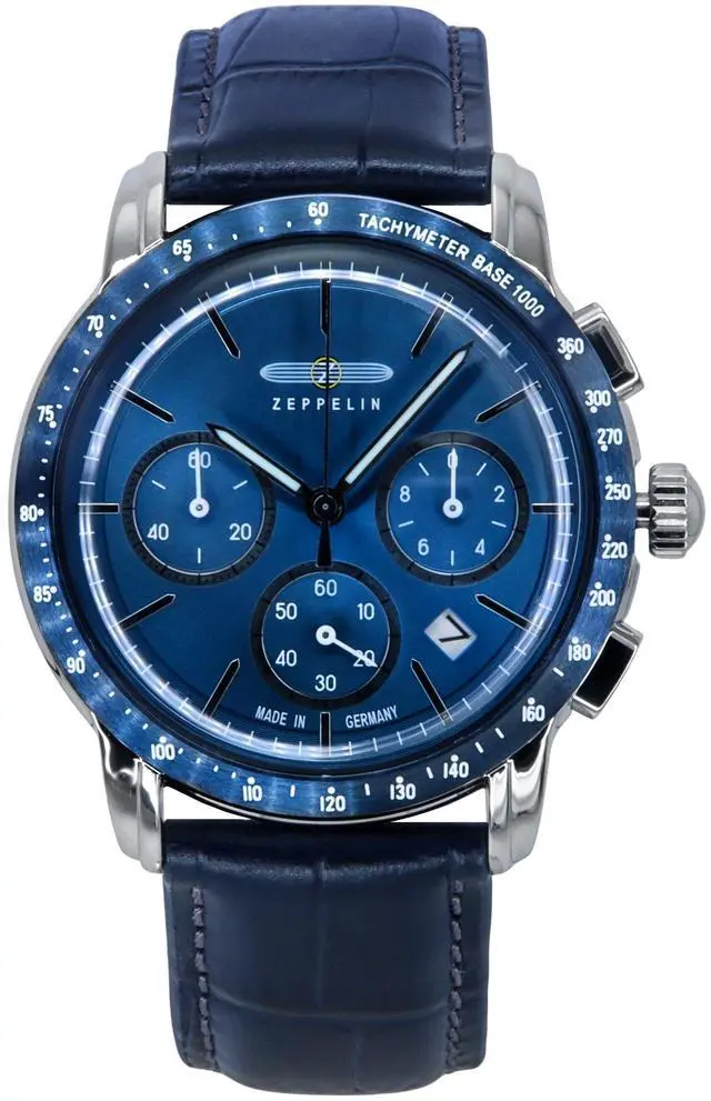 Main image of Zeppelin New York Chronograph Leather Strap Blue Dial Quartz 88783 Men's Watch
