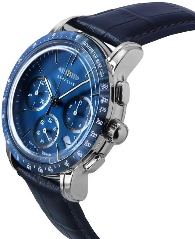 Alt view image 3 of 4 - Zeppelin New York Chronograph Leather Strap Blue Dial Quartz 88783 Men's Watch