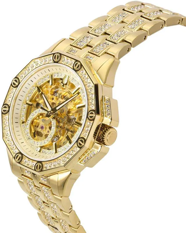 Alt view image 3 of 4 - Bulova Octava Crystal Accents Gold Dial Dress Automatic Men's Watch 98A292