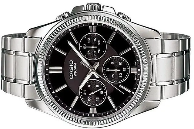 Alt view image 3 of 3 - Casio Enticer Analog Stainless Steel Black Dial Quartz MTP-1375D-1AV Men's Watch