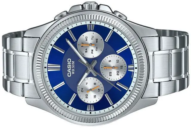 Alt view image 3 of 3 - Casio Enticer Analog Stainless Steel Blue Dial Quartz MTP-1375D-2A1 Men's Watch
