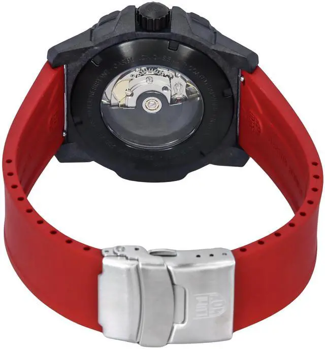 Alt view image 7 of 7 - Men's Luminox Carbon SEAL Automatic Red Strap Swiss Dive Watch 3875