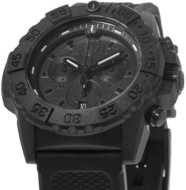Alt view image 7 of 8 - Men's Luminox Navy SEAL Blackout Chronograph Diver's 45mm Watch 3581.BO