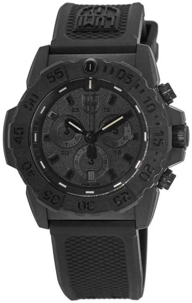 Alt view image 6 of 8 - Men's Luminox Navy SEAL Blackout Chronograph Diver's 45mm Watch 3581.BO