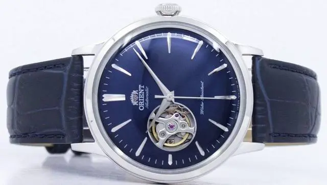 Alt view image 8 of 10 - Men's Orient Classic Elegant Automatic Skeleton Blue Dial Watch RA-AG0005L10B