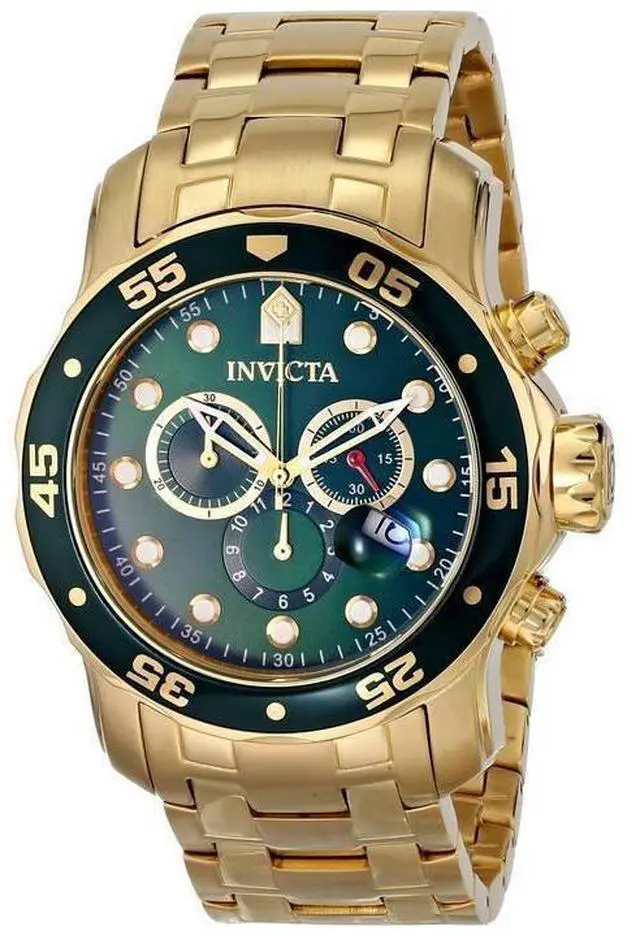 Alt view image 14 of 17 - Invicta Men's Pro Diver Chronograph Watch - 18K Gold Plated Steel, Green Dial