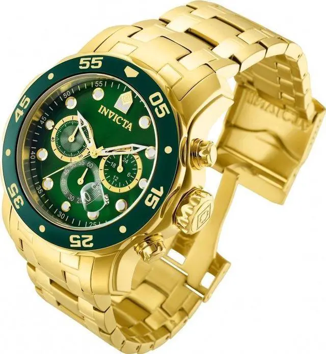 Alt view image 16 of 17 - Invicta Men's Pro Diver Chronograph Watch - 18K Gold Plated Steel, Green Dial