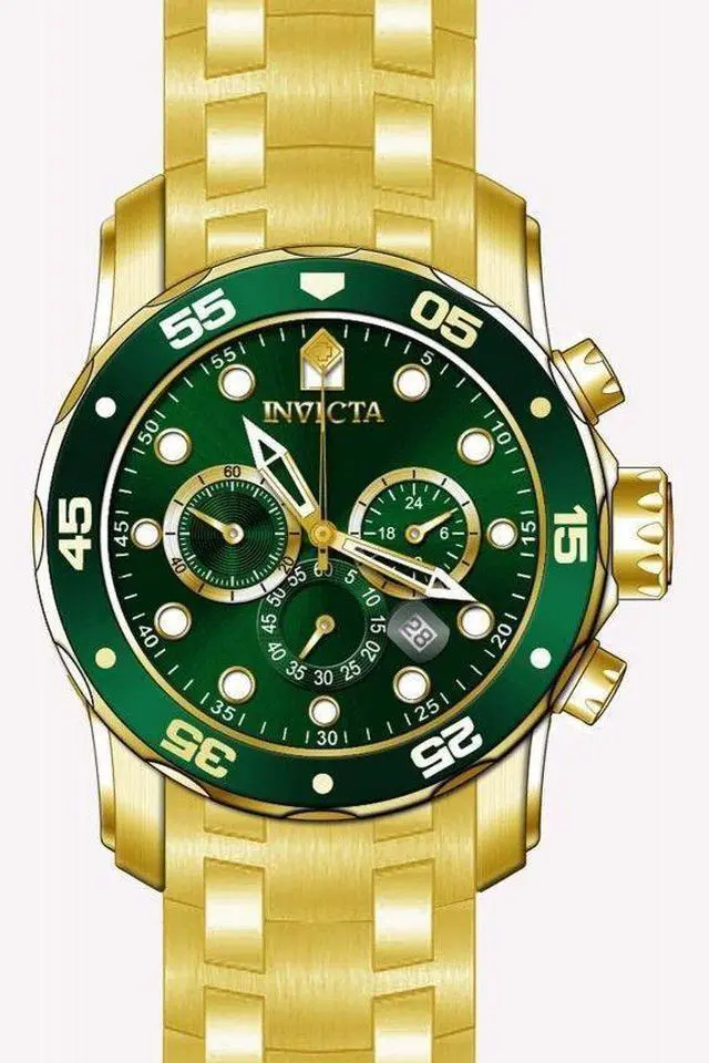 Alt view image 17 of 17 - Invicta Men's Pro Diver Chronograph Watch - 18K Gold Plated Steel, Green Dial