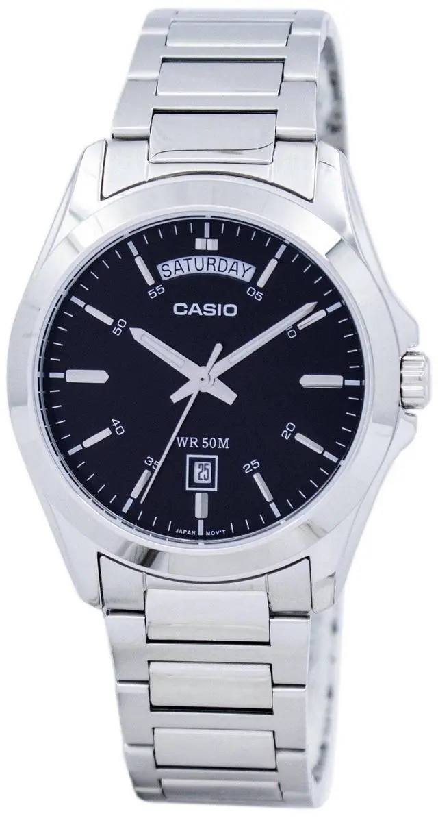 Alt view image 3 of 9 - Casio MTP1370D-1A1V Men's Standard Analog Stainless Steel Classic Day Date Watch